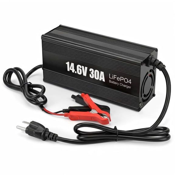 12V 30A LiFePO4 Battery Charger, 14.6V Lithium Battery Charger, Fast Charging, Over-Current and Over-Voltage Protection for 12V Lithium Iron Phosphate Batteries