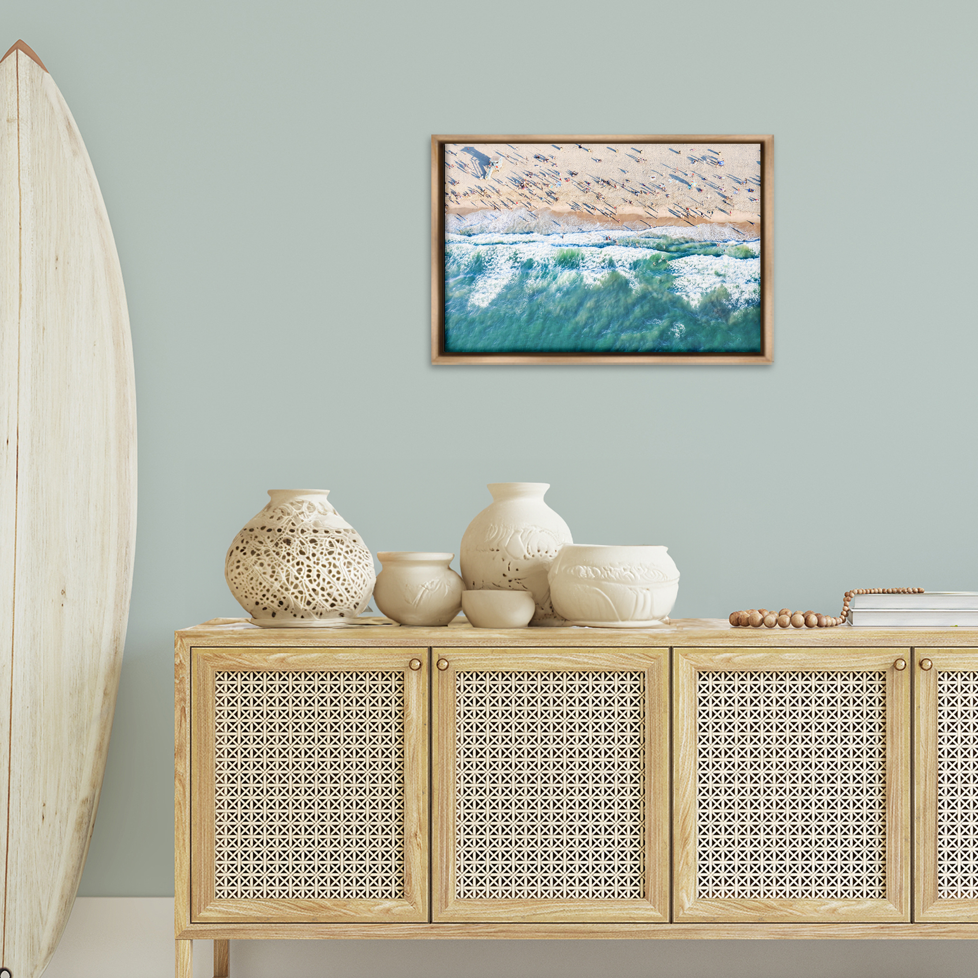 Stupell Industries Aerial Tide Beach Foam Nautical & Beach Photography Brown Floater Framed Canvas Art Print Wall Art, 25 x 17