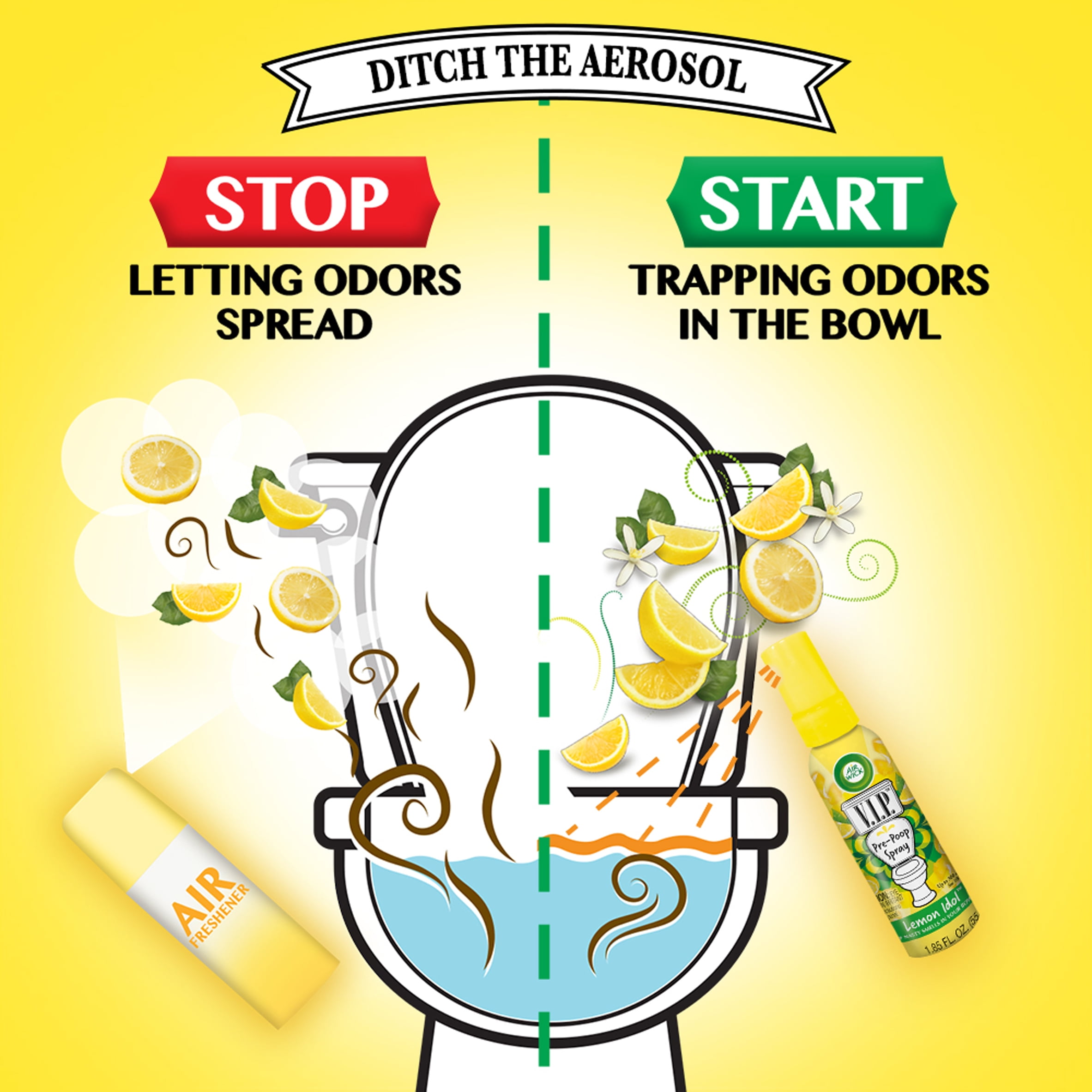 Air Wick V.I.P. Pre-Poop Spray - Spray - 1.9 fl oz (0.1 quart) - Lemon Idol  - 6 / Carton - Galloway Office Supply
