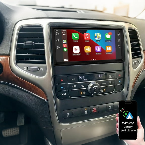 Eforcase Android Car Stereo for Jeep Grand Cherokee 2008-2013 with Wireless CarPlay/Android Auto, 7" HD Touchscreen Car Radio with Bluetooth/WiFi/FM/RDS/SWC Backup Camera