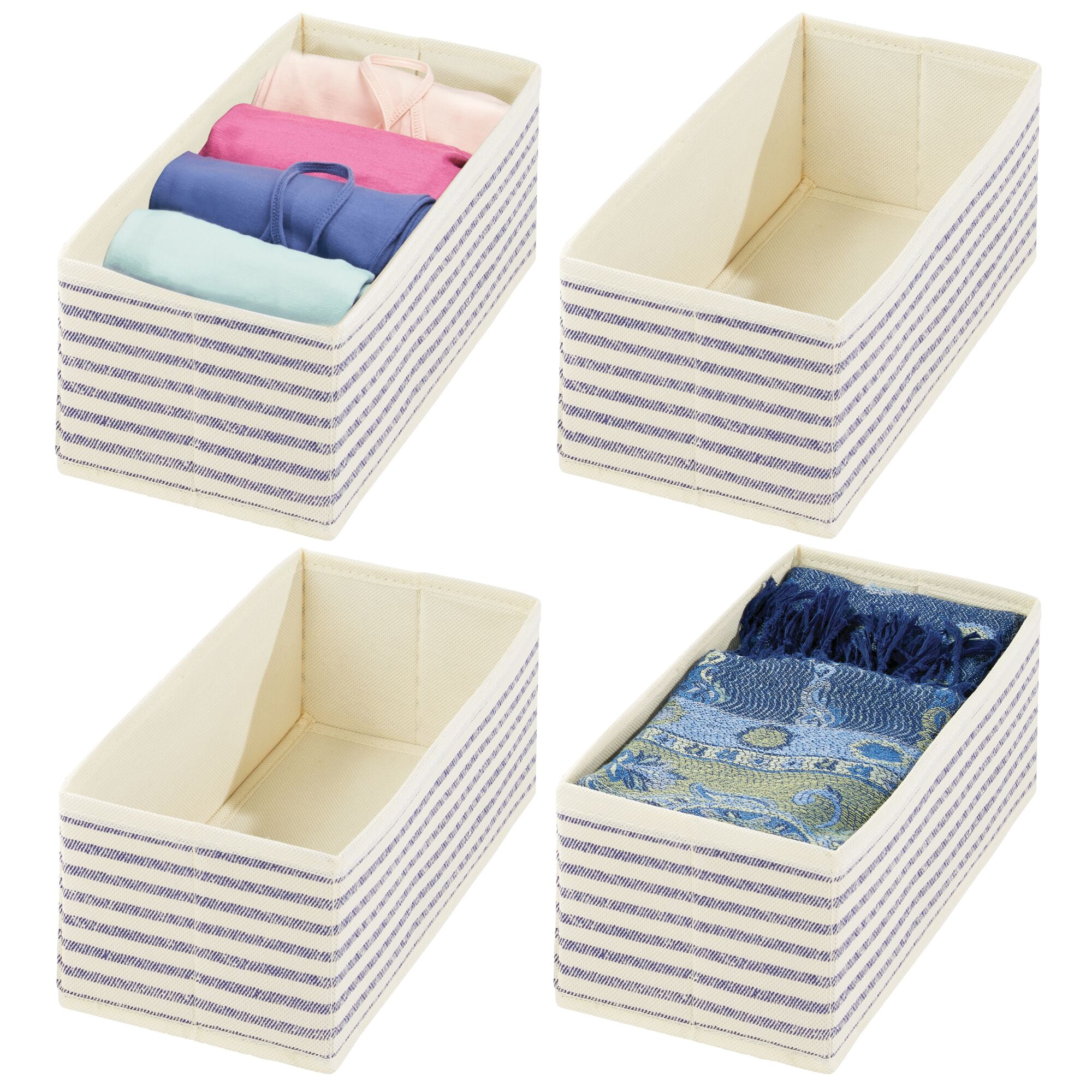 Natural//Cobalt Blue mDesign Soft Fabric Dresser Drawer and Closet Storage Organizer Bins for Bedroom Closet Set of 5 Drawers Stripe Print Dresser Tops