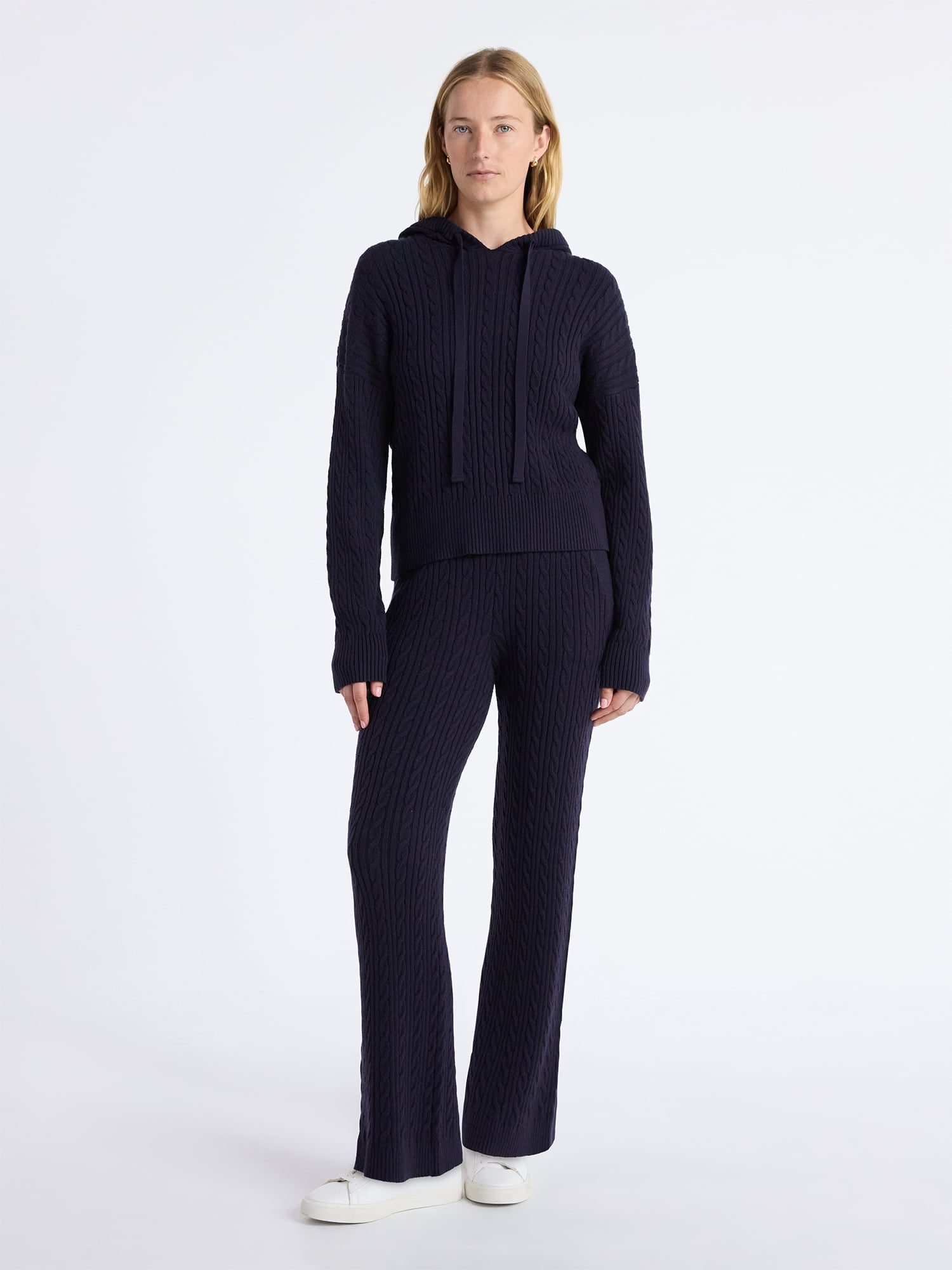 Free Assembly Women's Cozy Yarn Wide Leg Cable Knit Sweater Pants, Size XS-XXL