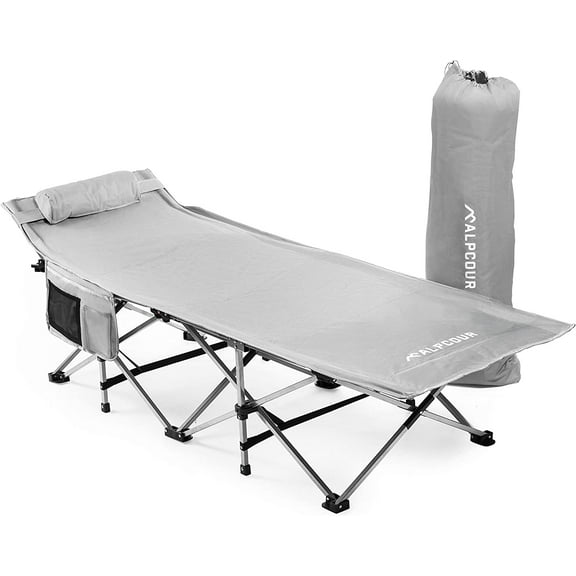 Alpcour X-Large Folding Camping Bed - Steel Frame, Polyester, 500 Lbs Capacity - Grey