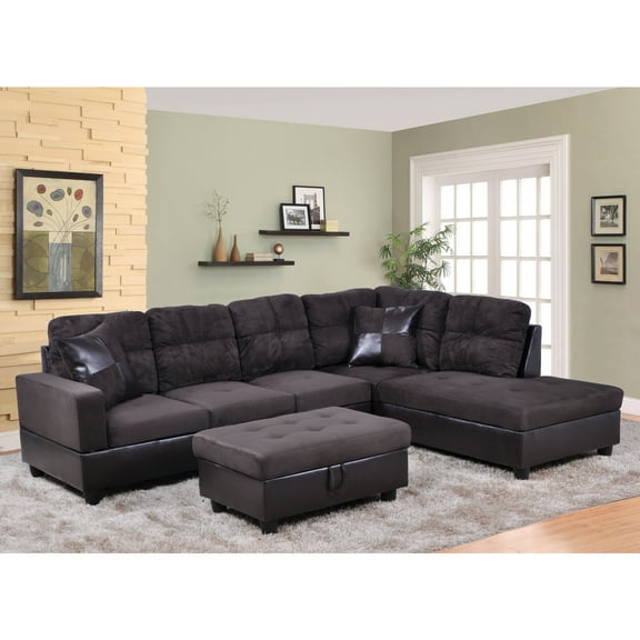 L Shape Sectional Sofa Sets - Modern Living Room Furniture with OttomansPillows - Brown