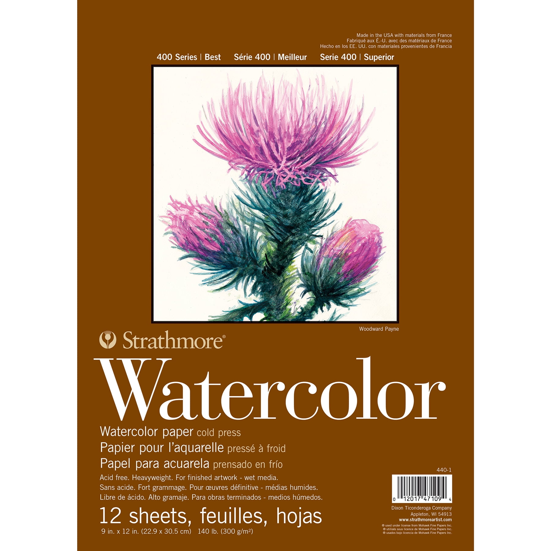 Strathmore 400 Series Watercolor Pad, Top Wire Binding, 12 Sheet, 9x12 inch, Pack of 3
