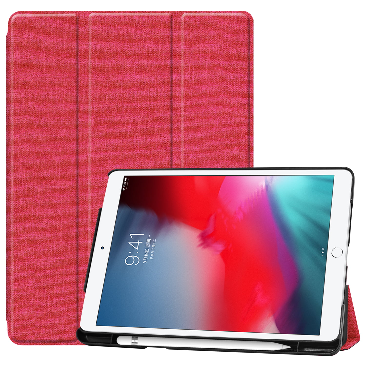 Connect Zone Compatible with iPad Mini 2 3 PU Leather Case Cover 360 Degree Rotating Auto Sleep Wake Function with Screen Guard and Stylus Red