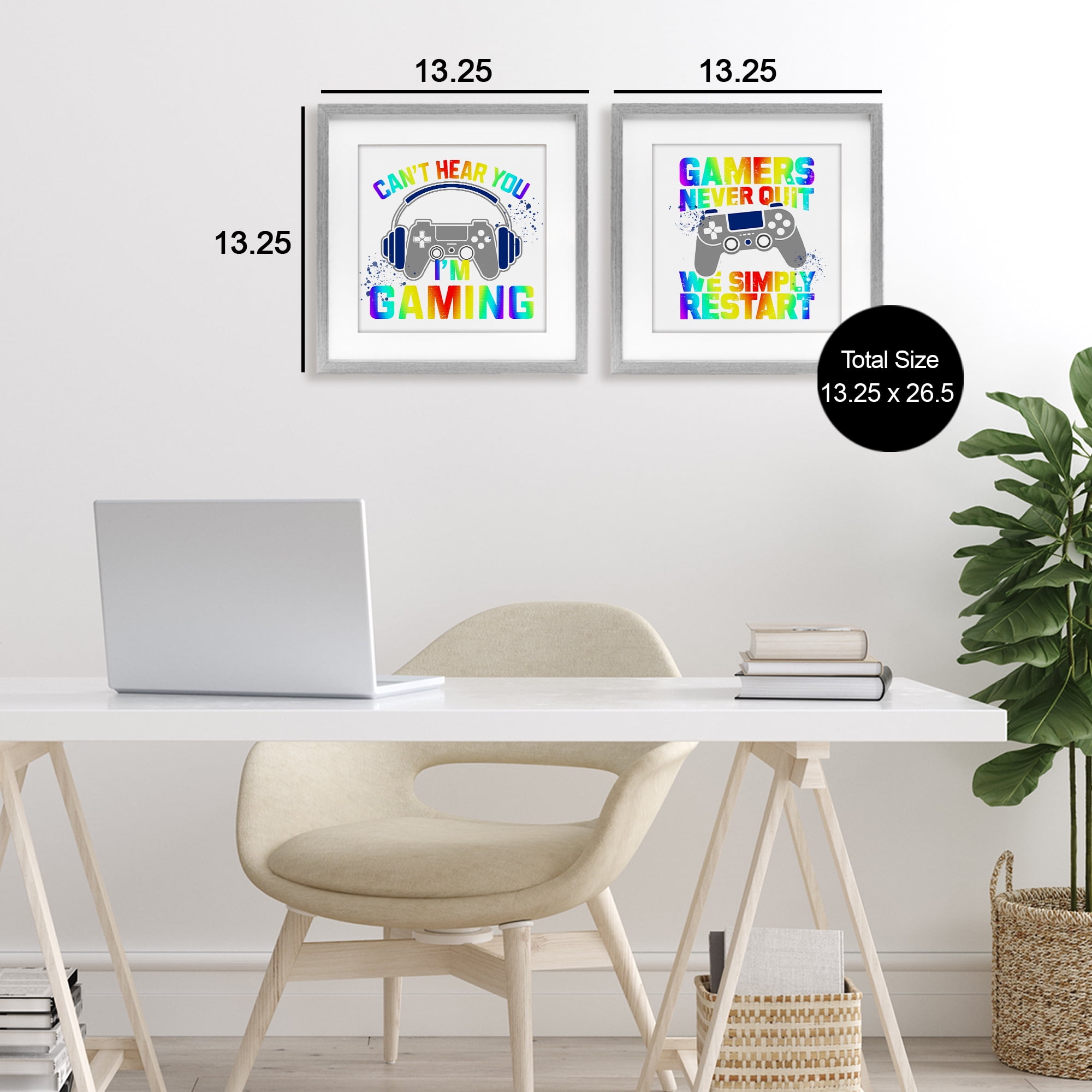 Rainbow Retro Gaming Phrases 2 Piece Gray Framed Print Under Glass Set, design by Kim Allen