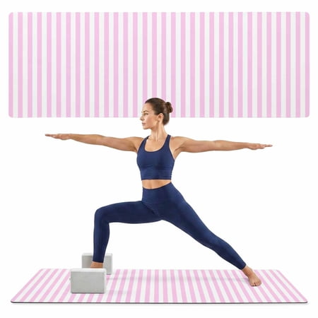 Yoga Mat Pink Stripes Yoga Mats with Strap & Shortage Bag Non Slip Workout Mats Absorbent Cushion Pad Classic Vertical Striped Exercise Mat for Yoga Pilates Stretching Home Gym 72 x32