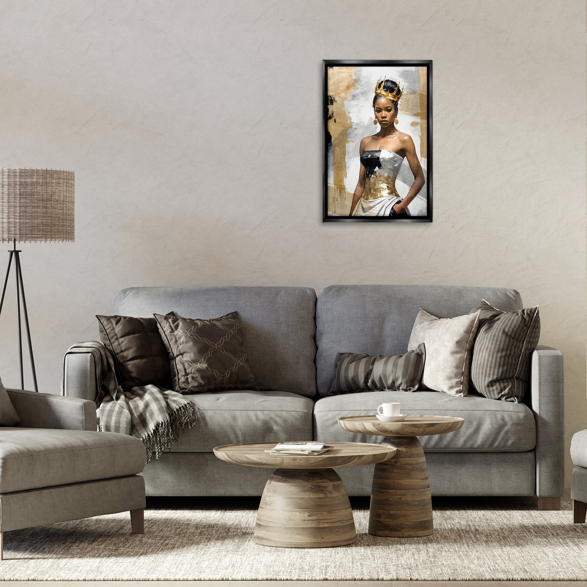 Stupell Industries Glam Abstraction Woman People Painting Black Floater Framed Canvas Art Print Wall Art, 17 x 25