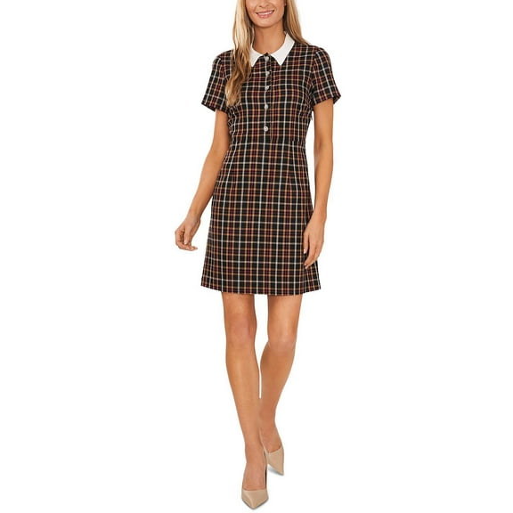 CeCe Womens Plaid Rhinestone Shift Dress