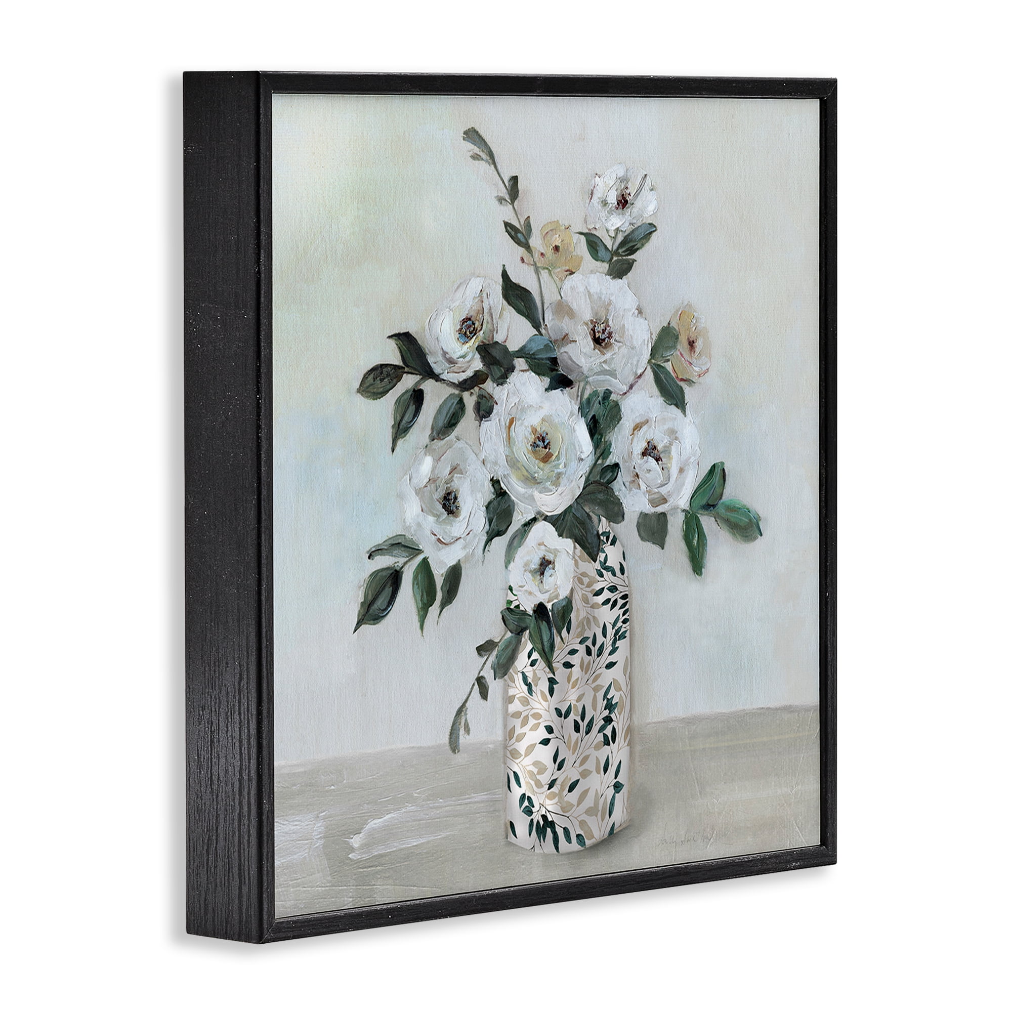 Stupell Industries Leaf Patterned Flower Vase Black Framed Giclee Art, design by Sally Swatland