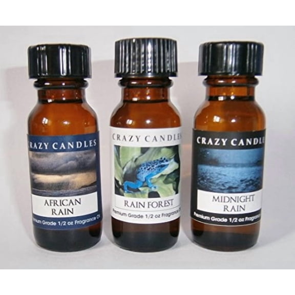 3 Bottles Set, 1 African Rain, 1 Midnight Rain, 1 Rain Forest 1/2 Fl Oz Each 15ml Premium Grade Scented Fragrance Oils By Craz
