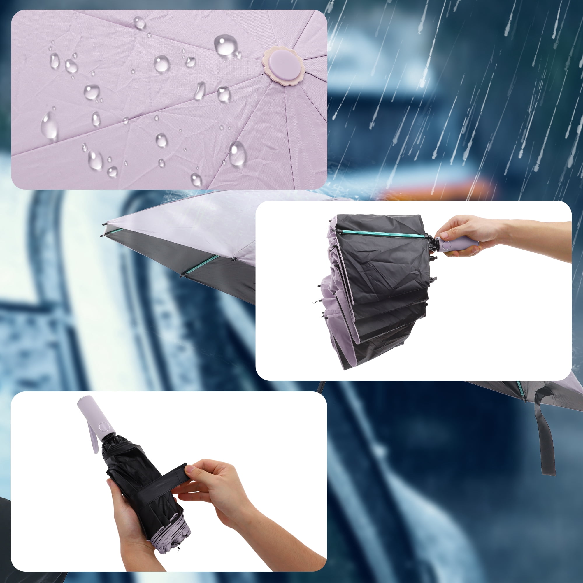 Unique Bargains Portable Windproof Folding Inverted Umbrella with Cover Pink