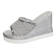 thumbnail image 4 of Women's Metallic Platform Wedge Sandals Chunky Non Slip Beach Walking Slides Open Toe Breathable Mules, 4 of 5