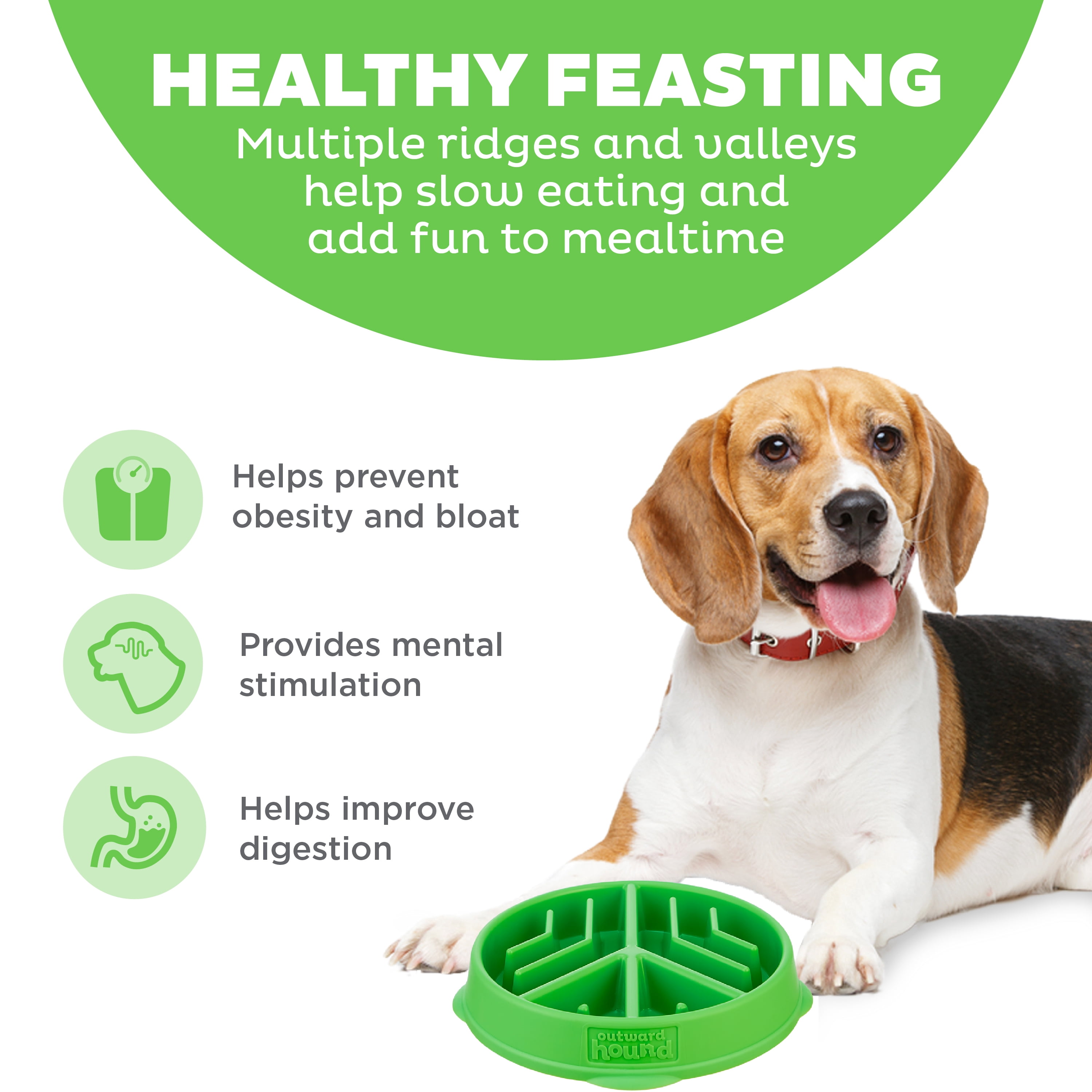 Outward Hound Fun Feeder Slo Bowl Peace, Medium, Green