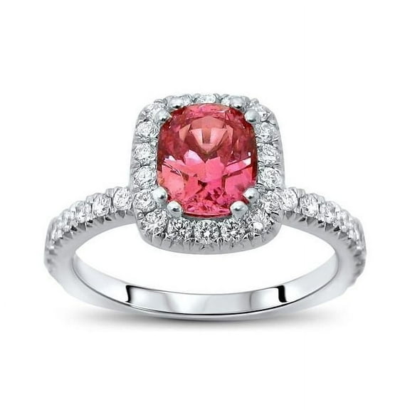 Dreamofdazzles Jewels 14K White Gold Plated 2.25 Ct Oval Cut Pink Sapphire & Diamond Wedding Engagement Thanksgiving Christmas Halo Ring 925 Sterling Silver For Women's -6.5