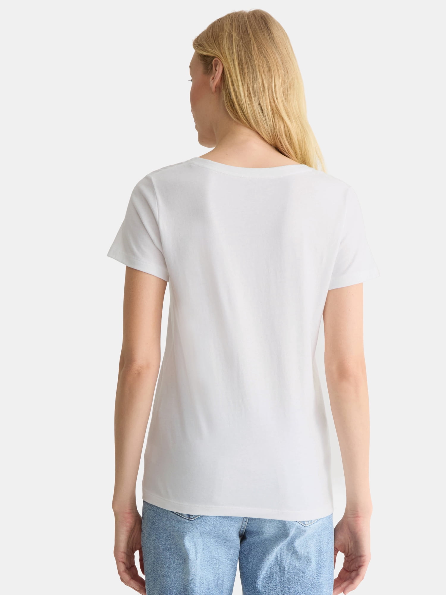 Time and Tru Women's Cotton V-Neck Tee with Short Sleeves, Sizes XS-4X