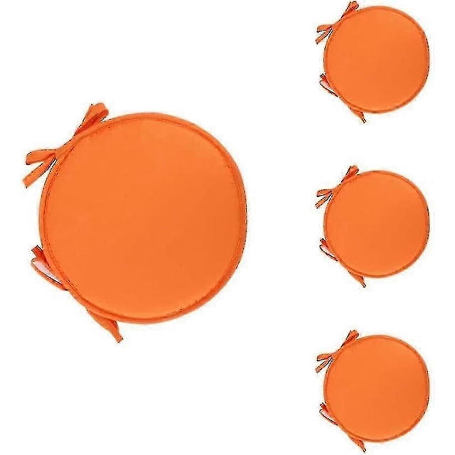 Set of 4 Orange Round Dining Chair Cushions with Drawstring Closure, 38cm Non-Slip Seat Pads