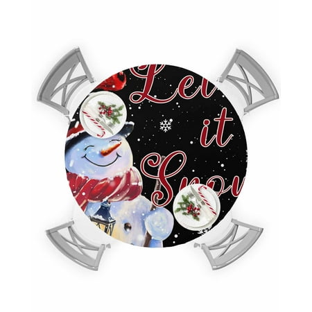 

Round Tablecloth with Elastic Winter Christmas Cute Snowman Waterproof Stain-proof Table Cover Wipeable Fitted Table Cloths for 36 -44 Round Tables Dining Kitchen Indoor Outdoor Use