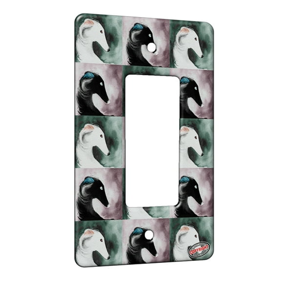 KuzmarK™ 1 Gang Rocker Wall Plate - White Long Haired Whippet Sighthound Abstract Dog Pattern Art by Denise Every
