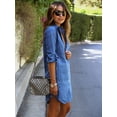thumbnail image 7 of Douhoow Women Denim Dress Summer Turndown Collar Button Dress Long Sleeve Mini Shirt Dress, 7 of 7