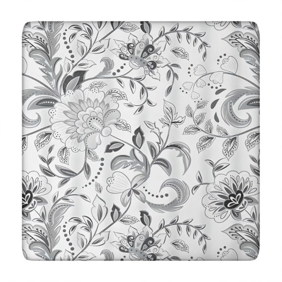 Gray Pioneer Flower Pattern Square Fitted Tablecloth with Elastic Edge,Square Table Cover,Washable Elastic Table Cover for Home Kitchen Party Decor 34"x34"