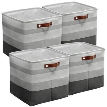 Tegance 13x13 Storage Cubes Baskets 4 Pack Fabric Cube Storage Bins Large Storage Baskets with Leather Handles,Decorative Storage Boxes for Organizing Shelves(Multicolor)