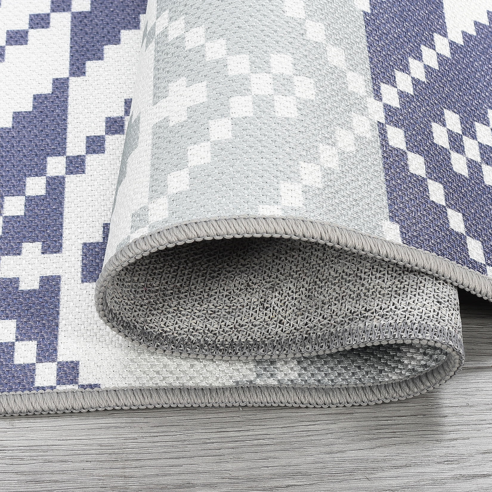 Senfot 5x8 Indoor Outdoor Area Rug Waterproof Modern Print Pattern Non-Slip Floor Carpet Stain Resistant for Patio Backyard Living Room Blue White