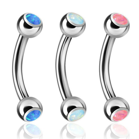 BodyJ4You 3PC Eyebrow Piercing Ring 16G Stainless Steel Created-Opal Curved Barbell For Cartilage (Best Hoop For Cartilage Piercing)