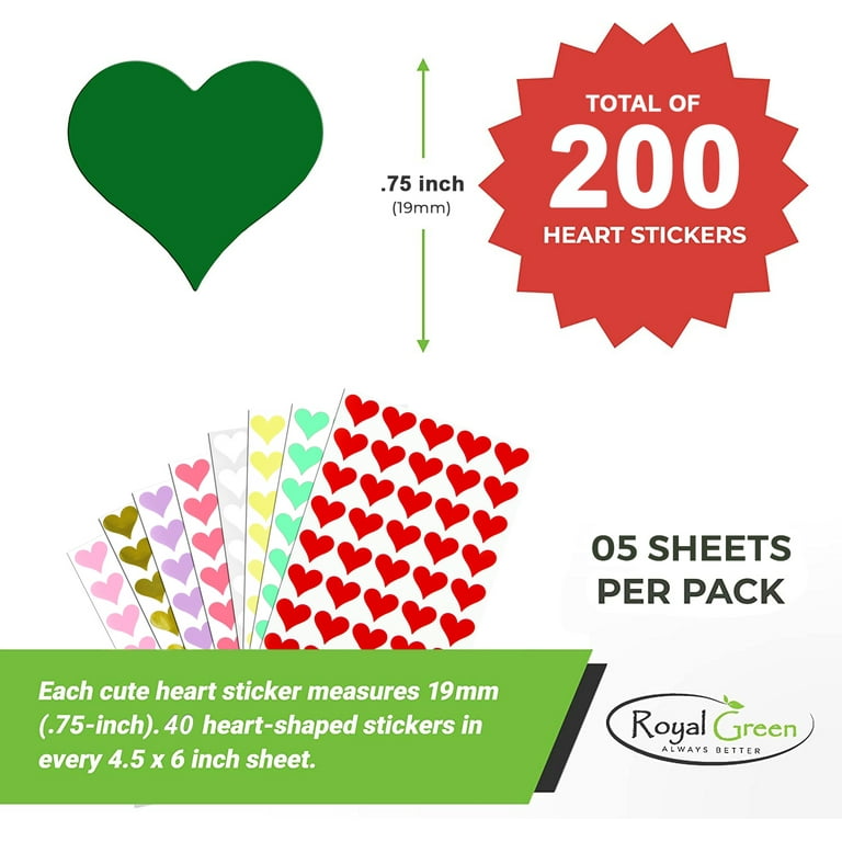 Royal Green Flourescent Red Heart Sticker for Envelopes, Gift Packaging,  Party Decoration, Boxes and Bags 19mm (3/4) - 200 Pack