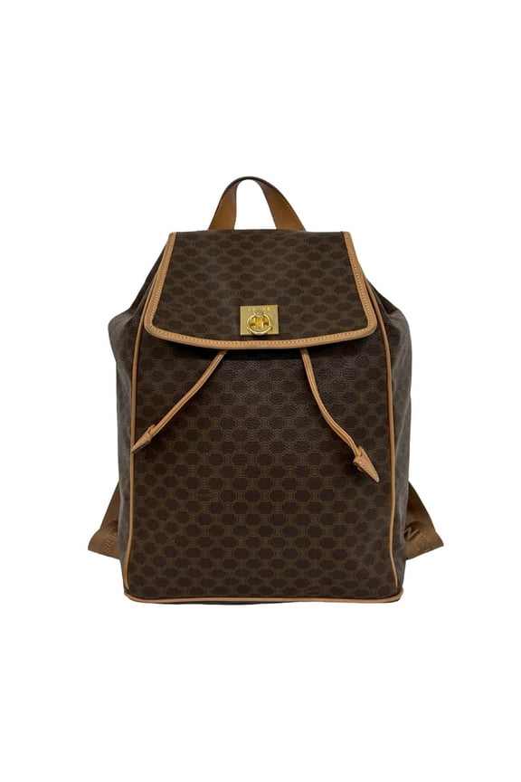 Pre-Owned CELINE Vintage Macadam Blazon Triomphe Pattern Leather Backpack with Logo Ring...