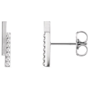 - Jewels By Lux 14k White Gold Beaded Bar Earrings