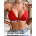 thumbnail image 5 of Aivtalk Womens Sparkly Bedazzled Bras Lace Wireless Lightly Lined Triangle Bralettes Ladies Front Closure Racerback Lingerie Red M, 5 of 7