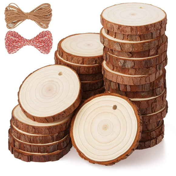 Rebanadas de Madera Artesanales Fuyit 30 Piezas 5-6 cm con Agujero
