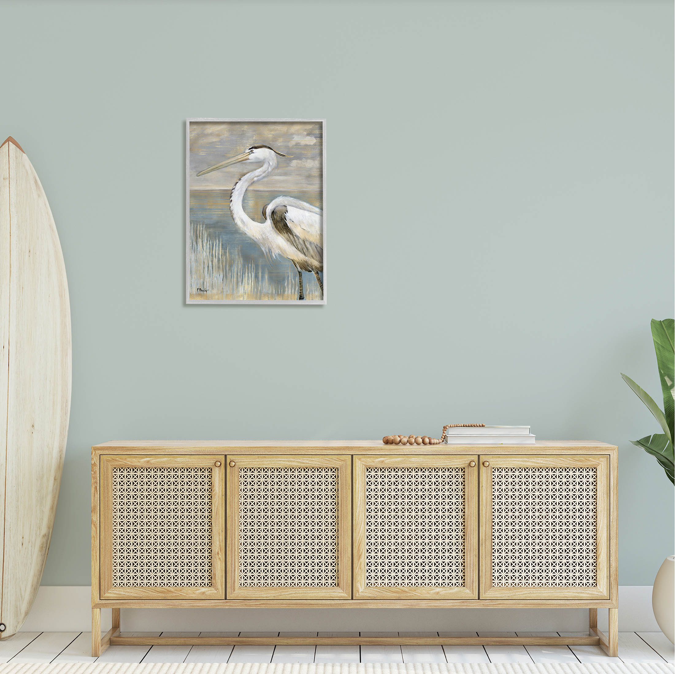 Stupell Industries Heron Bird Abstract Marshland Coast Painting Gray Framed Art Print Wall Art, Design by Paul Brent