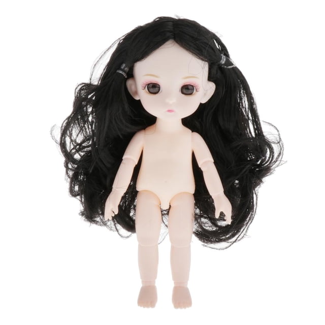 13 articudo articudo móvil desnudo articuda cuerpo de muñeca con peluca de cabellero accesorio de piezas de bricoje 16cm Cabello negro Yotijar BJD Doll Body