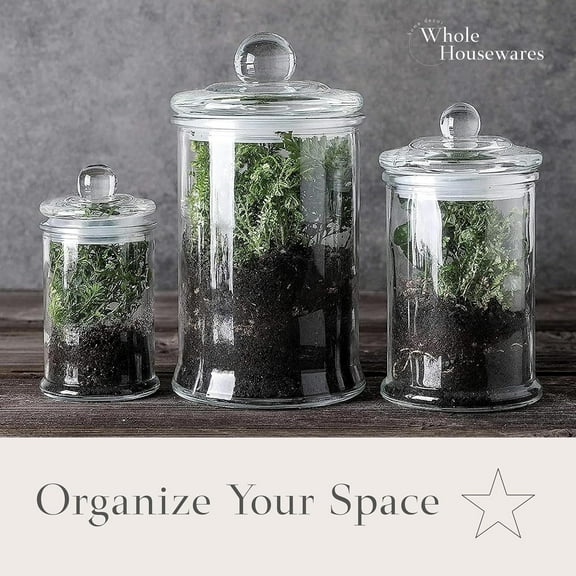 Set of 3 Glass Canisters - Airtight Storage Jars for Kitchen or Bathroom - Premium Crystal Containers with Lids