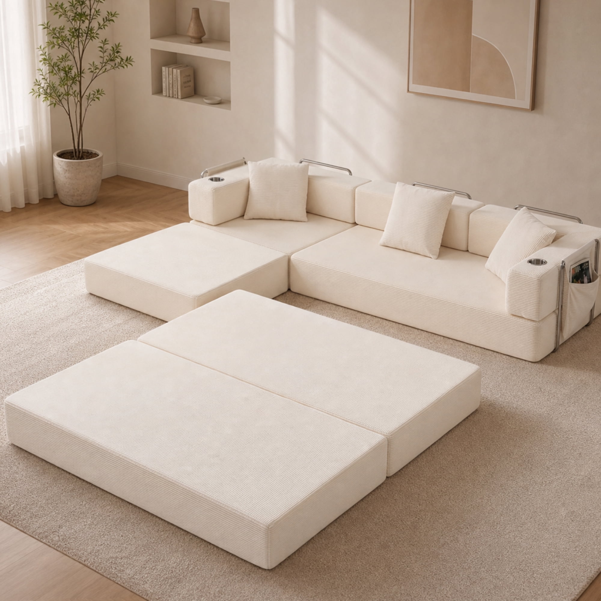Leumius 108" Modular Sectional Sofa with L-Shape Chaise, Boneless Cloud Couch with Deep Seat for Living Room, Bedroom White