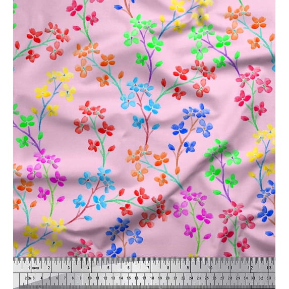 Soimoi Poly Georgette Fabric Lilac Floral Fabric Prints by Yard 52 Inch Wide
