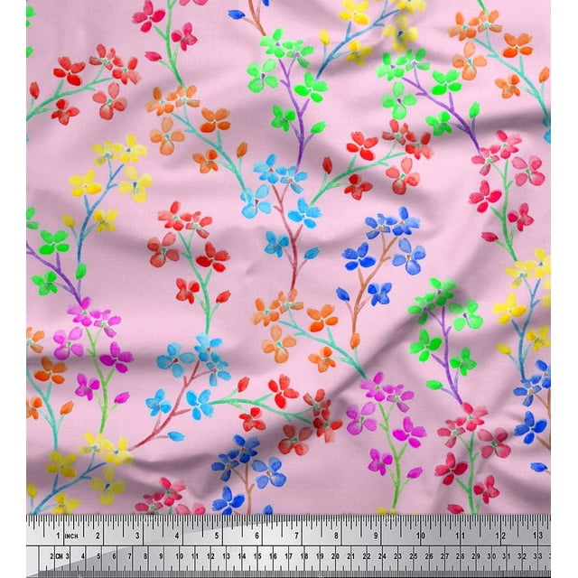 Soimoi Rayon Crepe Fabric Lilac Floral Print Sewing Fabric Yard 46 Inch Wide