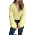 thumbnail image 2 of Cárdigans de Invierno para Mujer, Estilo Cárdigan, con Botones, Abrigos Informales, Oversize, Tejido Grueso de Punto , Larga, Prendas Exteriores Amarillo M, 2 of 8