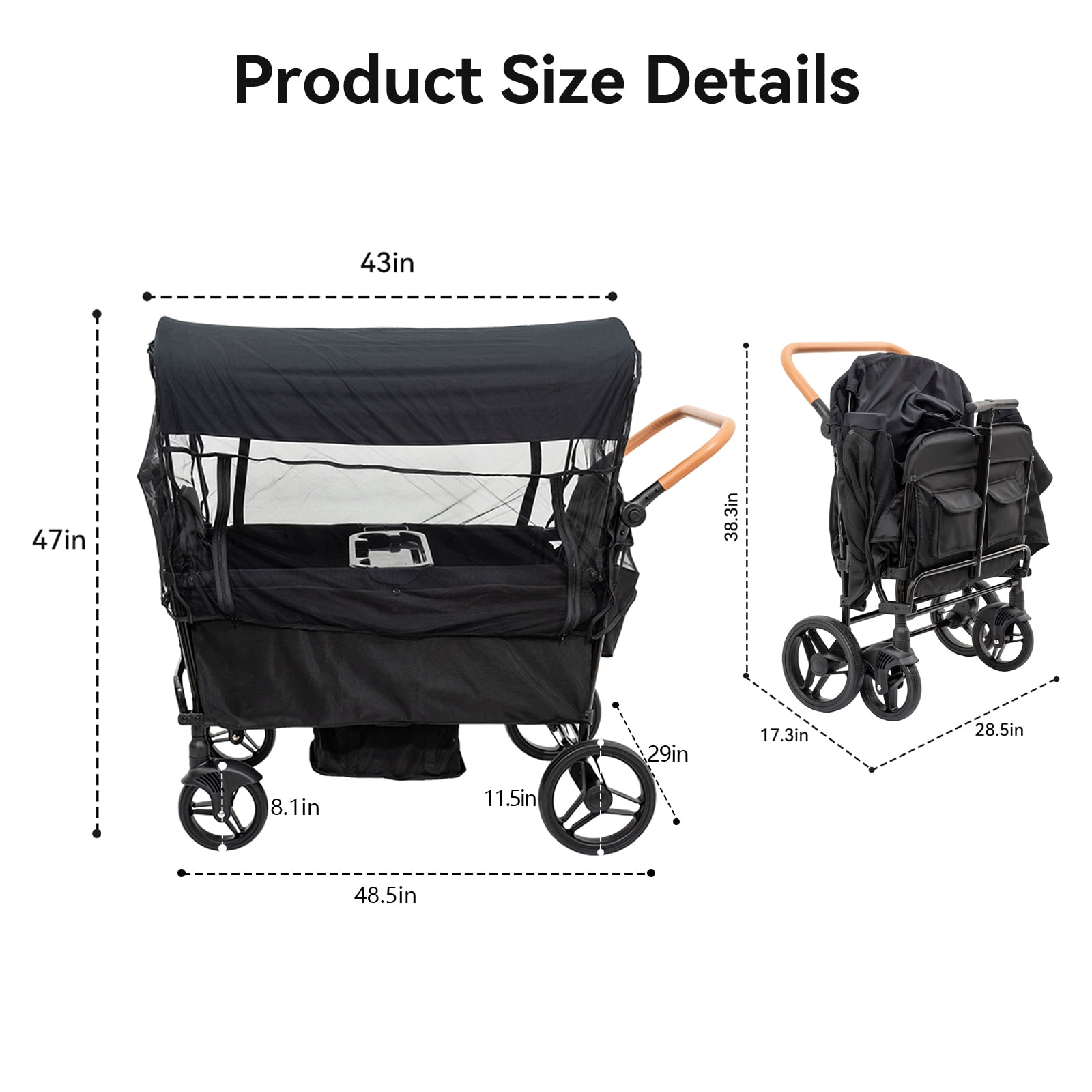Funyard Wagon Stroller for 4 Kids Lightweight Folding Baby stroller & with 5-Point Harness,Adjustable Handle Bar and Canopy,Footwells,Tray Table,Cup Holder