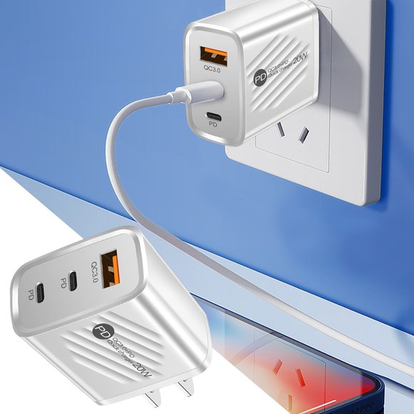 USB C Charger Block, 20W USB C Fast Charging Charger Dual 2 Port PD Powered + Charger Wall Charger Stand