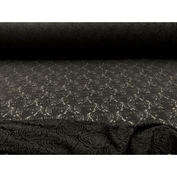 Embroidered Stretch Lace Apparel Fabric Sheer Rose Floral Black YY113