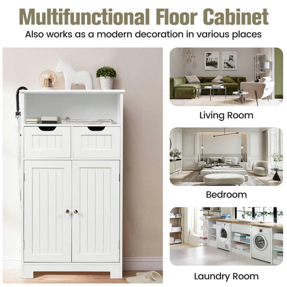 Finihen Bathroom Storage Cabinet, Bathroom Floor Cabinet, Bathroom Wooden Side Cabinet with 2 Drawers and 2 Doors, for Bathroom, Living Room, Bedroom, Kitchen, White Finihen Bathroom Storage Cabinet, Bathroom Floor Cabinet, Bathroom Wooden Side Cabinet with 2 Drawers and 2 Doors, for Bathroom, Living Room, Bedroom, Kitchen, White