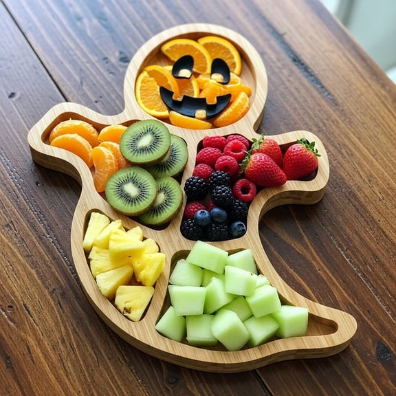 Yashow Natural Wood Hardwood Halloween Charcuterie Board with Engraved Bat and Pumpkin Designs for Festive Holiday Party Cheese Serving, 14x10x0.5 inch, 1-pack