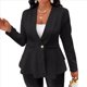 thumbnail image 1 of Chaqueta Texturizada con Botones, Cuello en V y Dobladillo con Volantes para Mujer, Talla Grande Negro M, 1 of 6