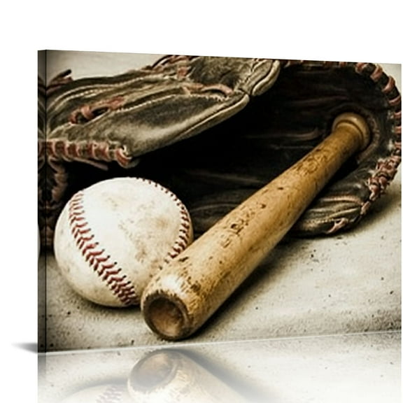 OBREWY Vintage Sports Canvas Wall Art Baseball Pictures for Boys Room Dormitory Decoration Ready to Hang 20x16in