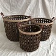 thumbnail image 1 of Set Of 3 Dark Brown Woven Wood With Fabric Handles Baskets, 1 of 1