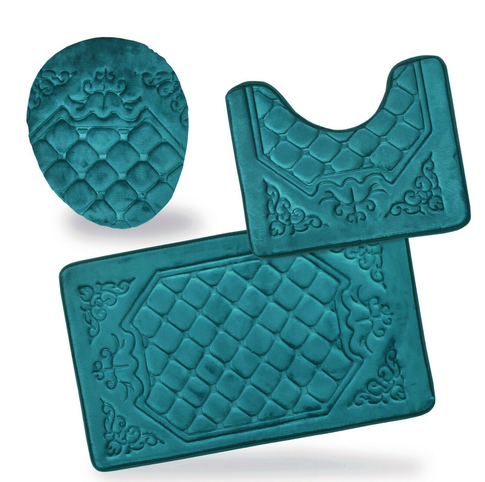 3 PC Memory Foam Bath Mats Soft Plush Crown Design